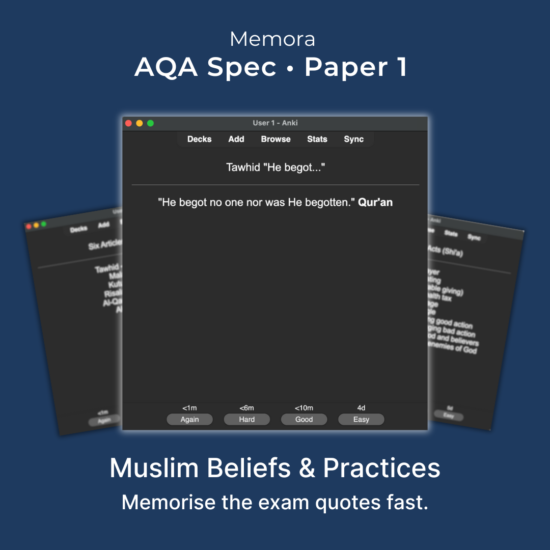 AQA GCSE RS Flashcards – Muslim Beliefs & Practices (Paper 1)